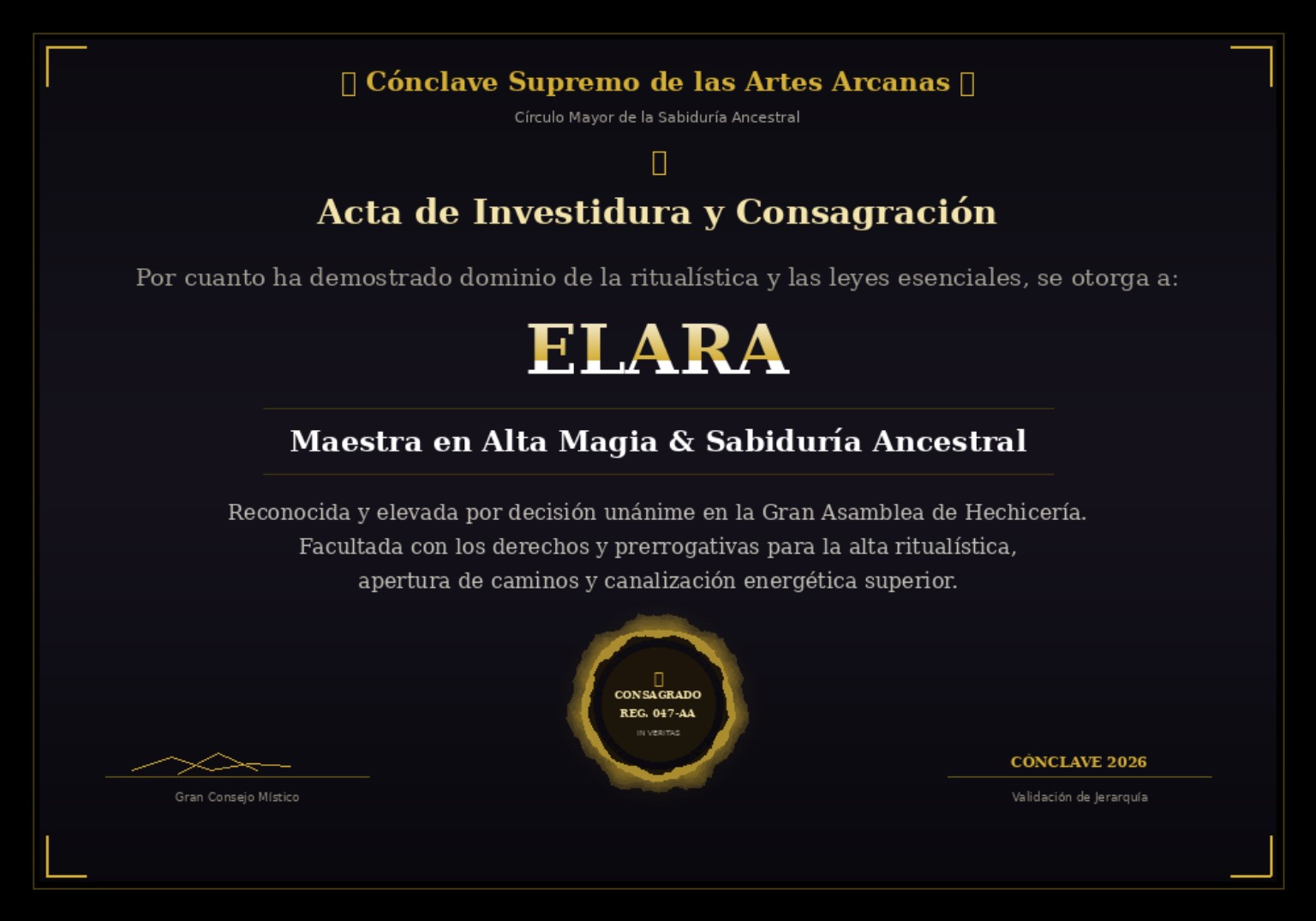 Acta de Investidura y Consagración de ELARA